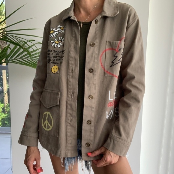 Ascot & Hart Green Army Jacket hand painted with graphic details, size S - Picture 14 of 16